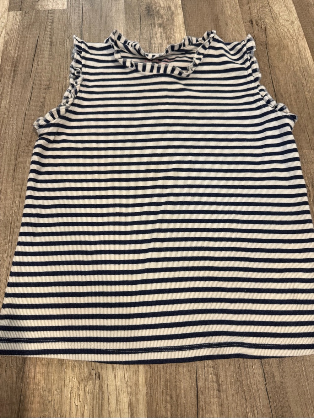 Crewcuts Navy & White Striped Ruffle Neck Tank
